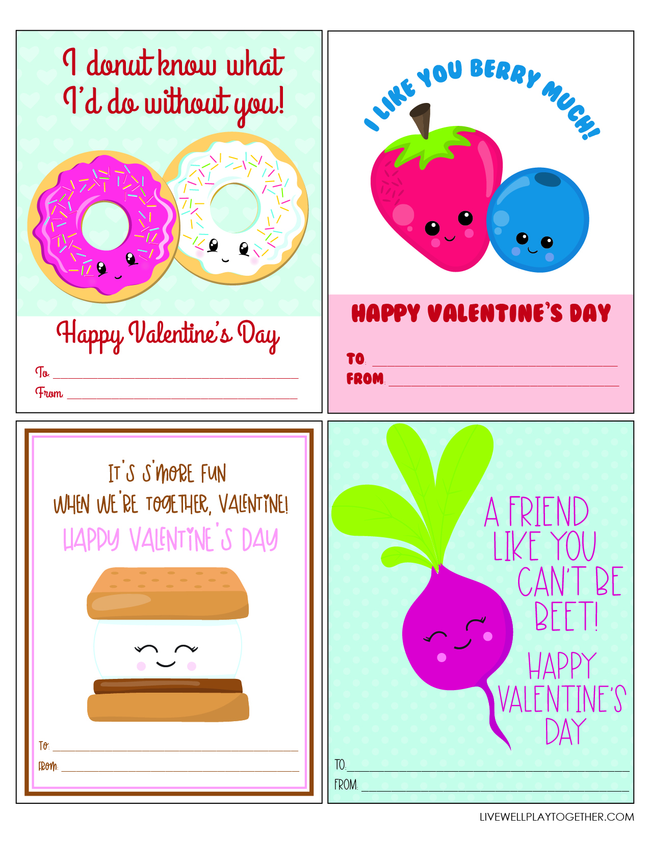 funny food pun valentine's day cards + free printable - live well